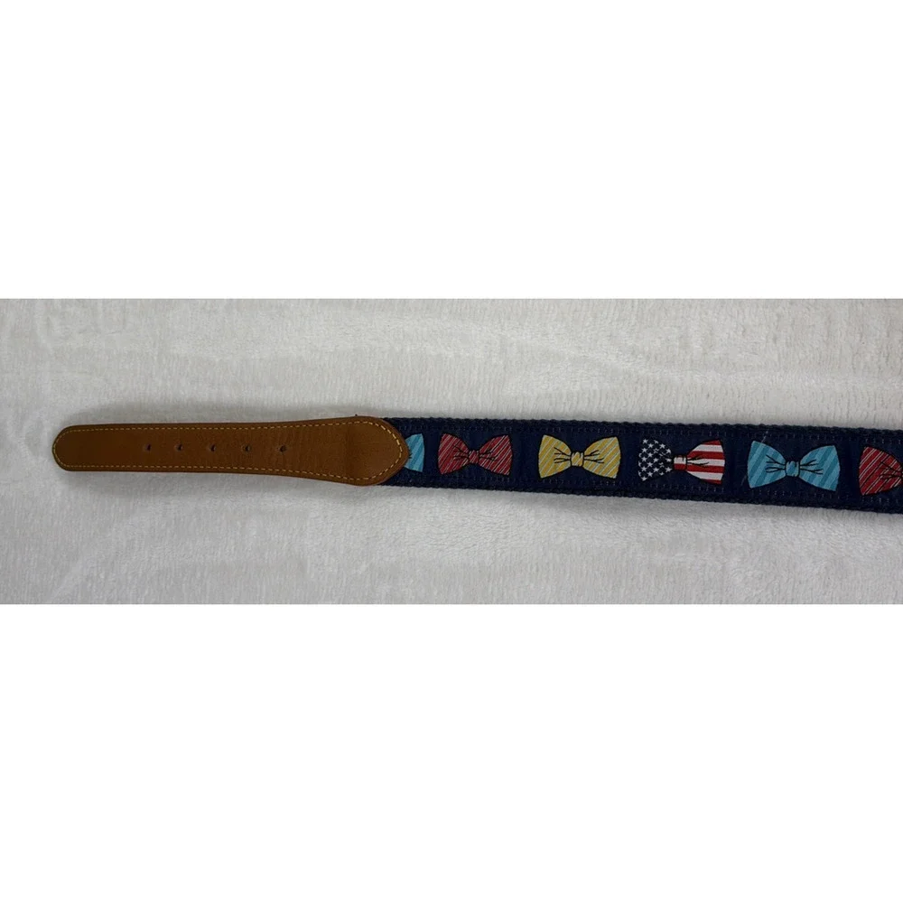 Men's Size 32 Simply Southern Collection Bow Tie Patterned Canvas/Leather Belt